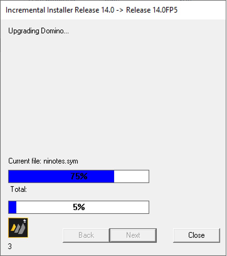 Incremental Installer - Upgrading Domino page of dialog
