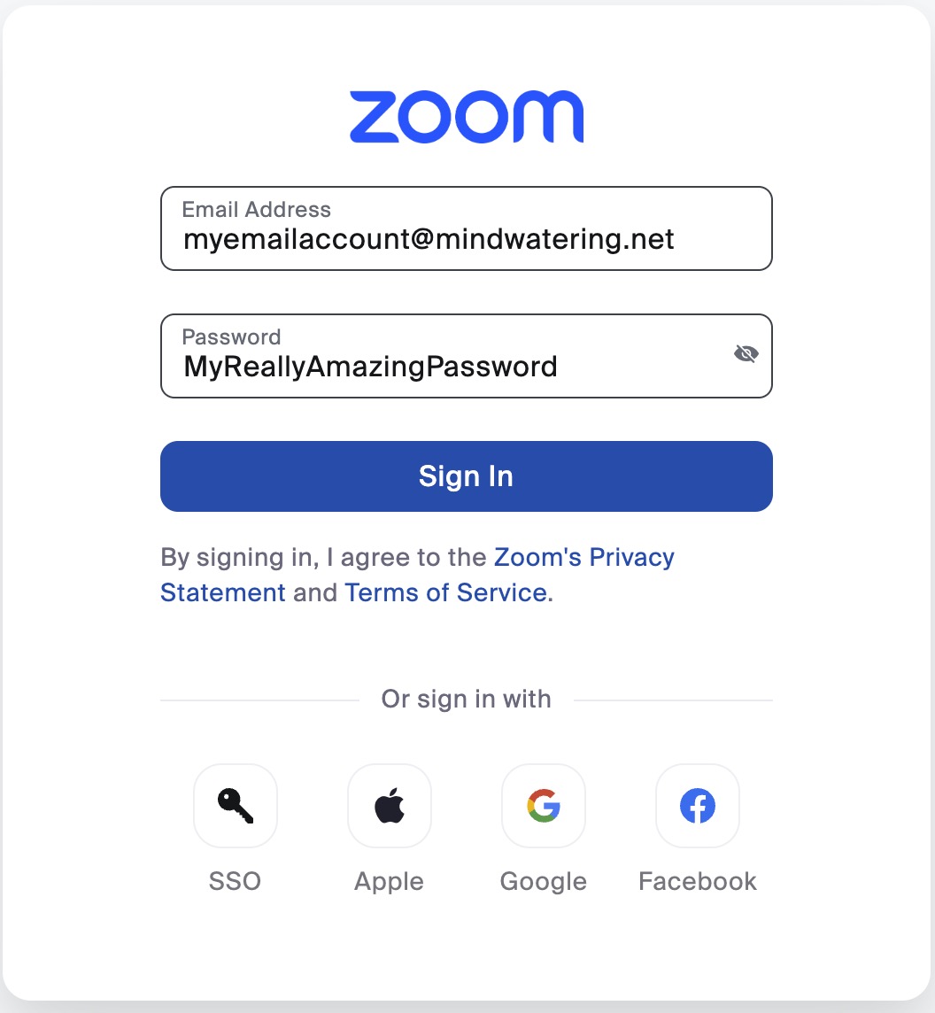 Zoom Login Dialog