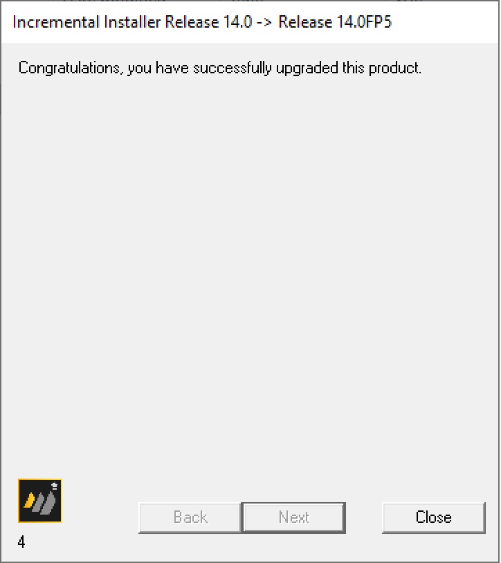 Incremental Installer - Congratulations page of dialog